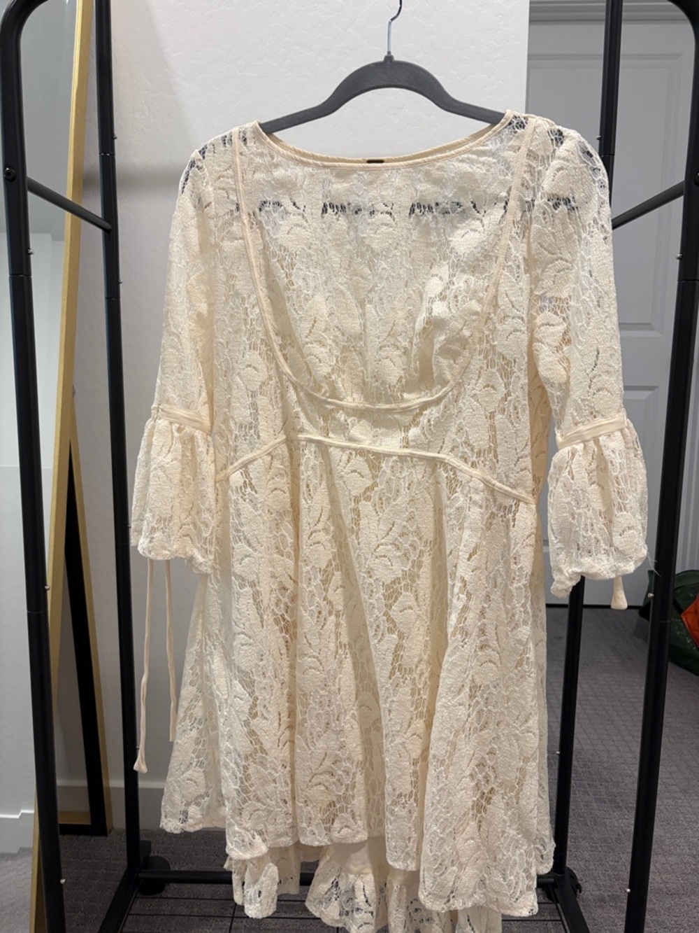 Free People - Cream Lace Babydoll Dress with Bell Sleeves